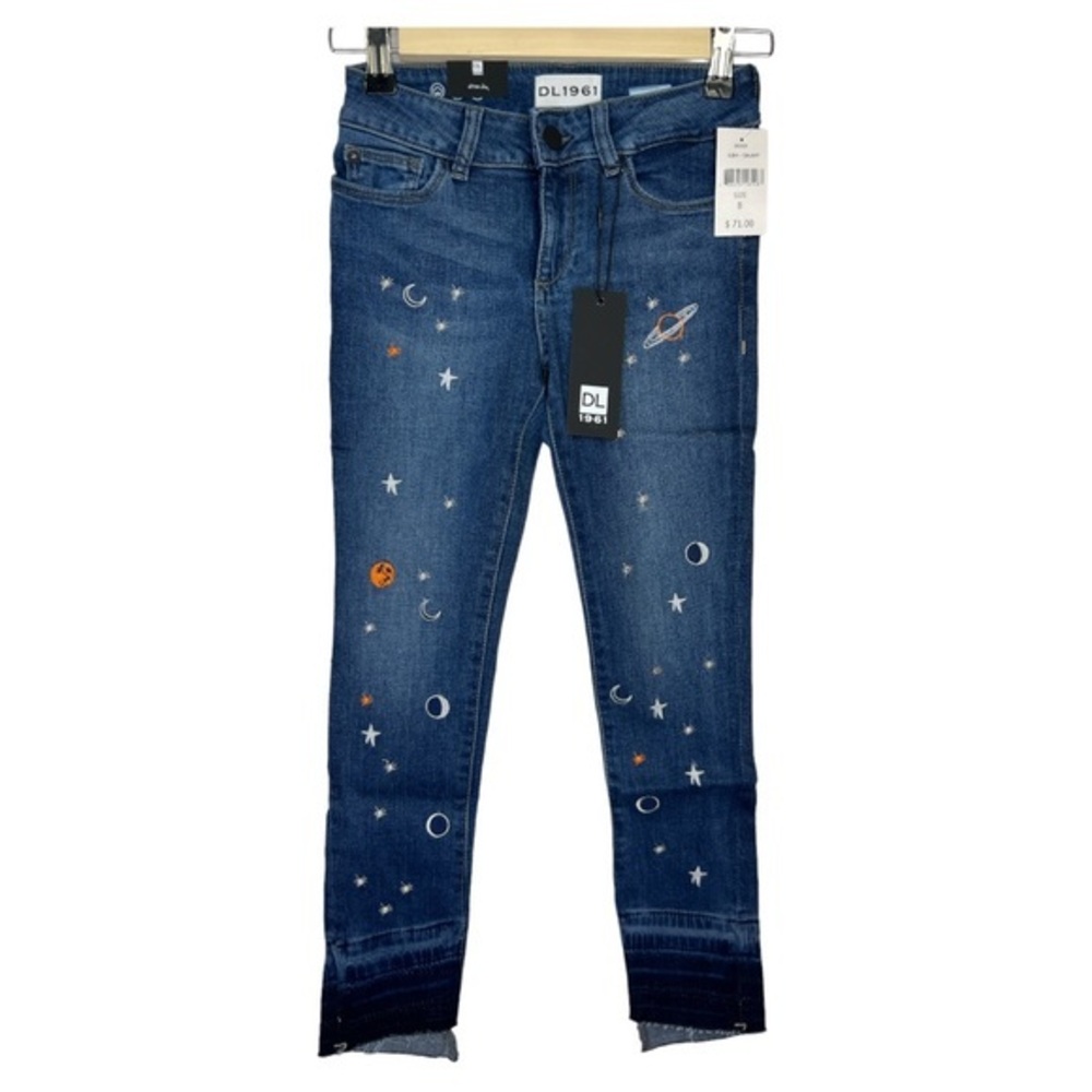 DL 1961 CHLOE GALAXY SKINNY RAW HEM  STARS MOON  DETAIL JEAN NWT SZ 8